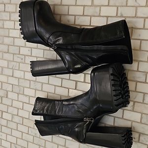 Black leather platform booties real leather